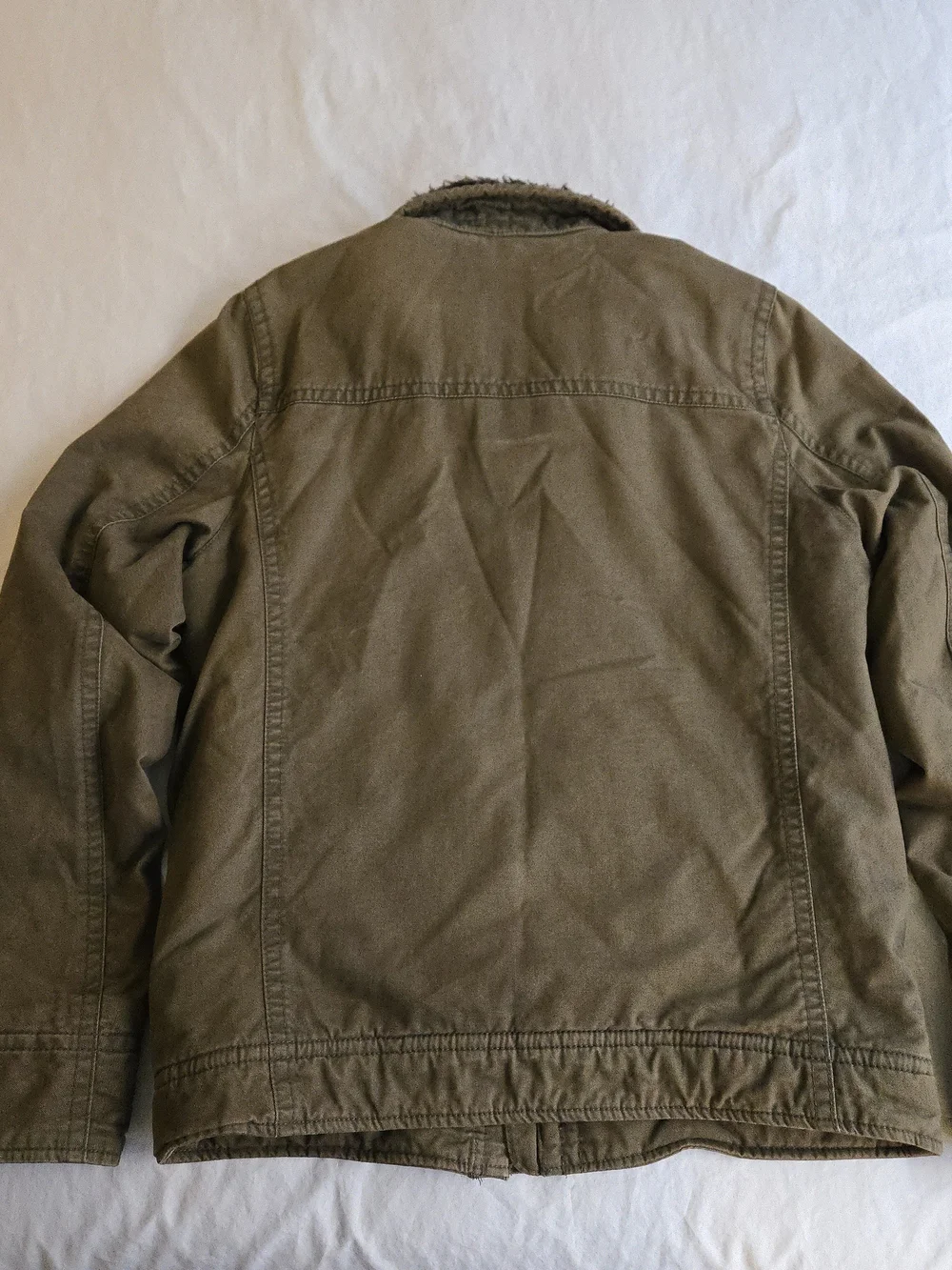 Hollister Olive Green Military Field Jacket Sherpa Lined Button Front MKY